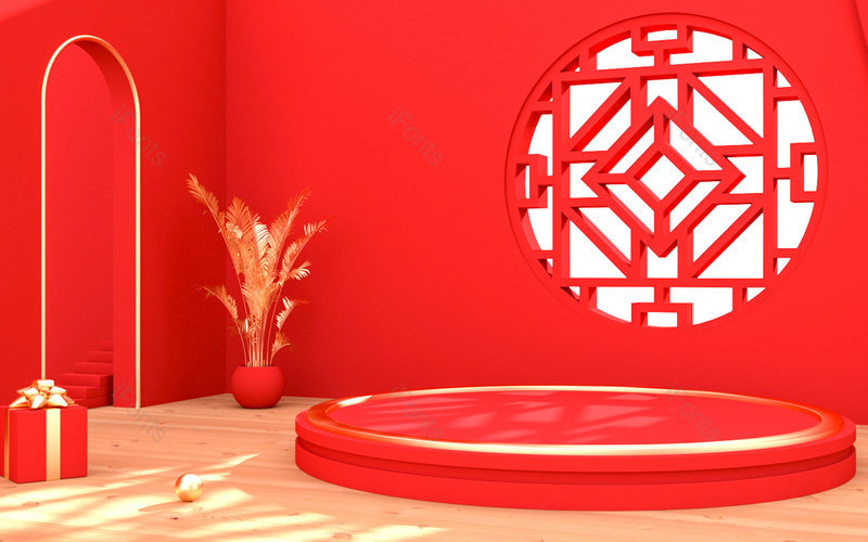 红色中国风C4D立体空间创意背景,插画/手绘图,插画/手绘图库,插画/手绘图下载,插画/手绘